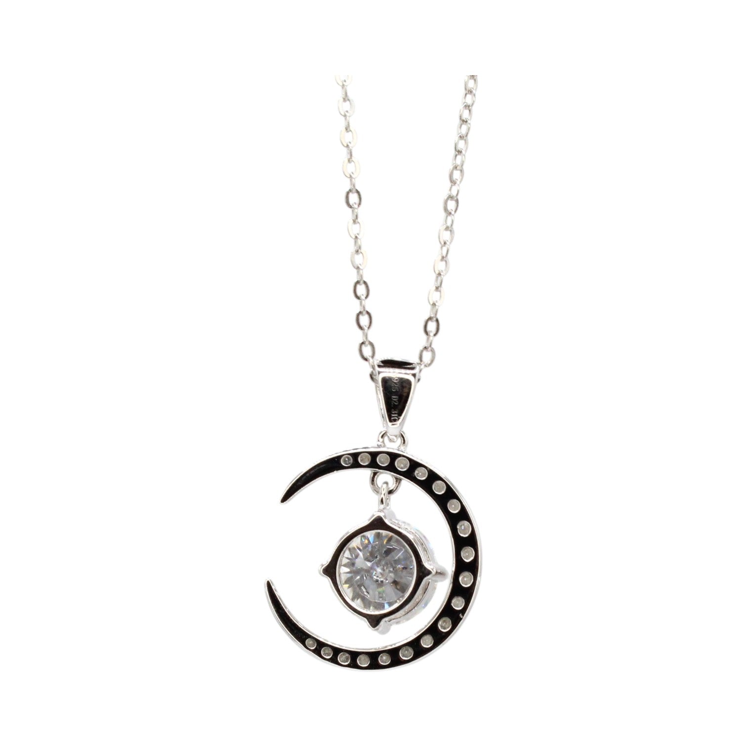 Moissanite Crescent Moon & Floating Solitaire Necklace