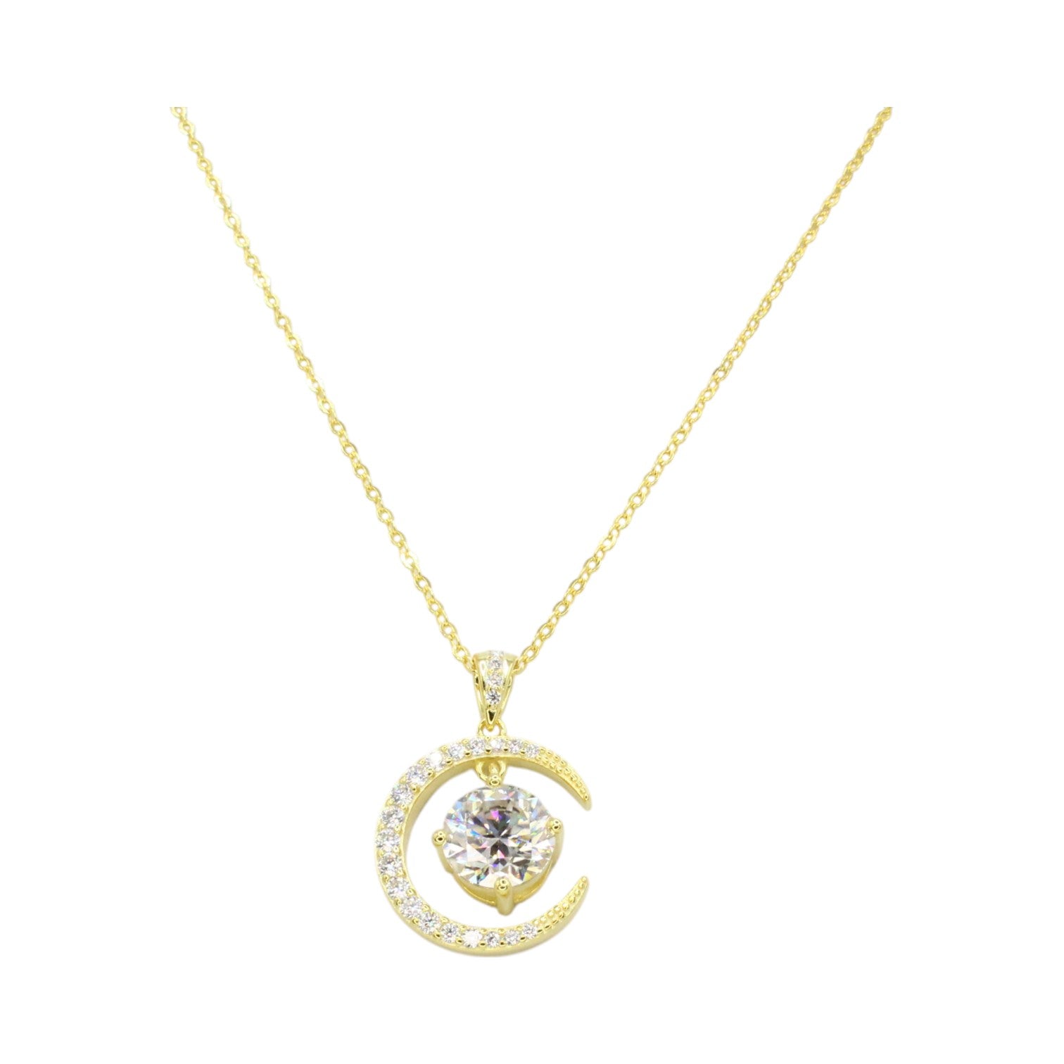 Moissanite Crescent Moon & Floating Solitaire Necklace