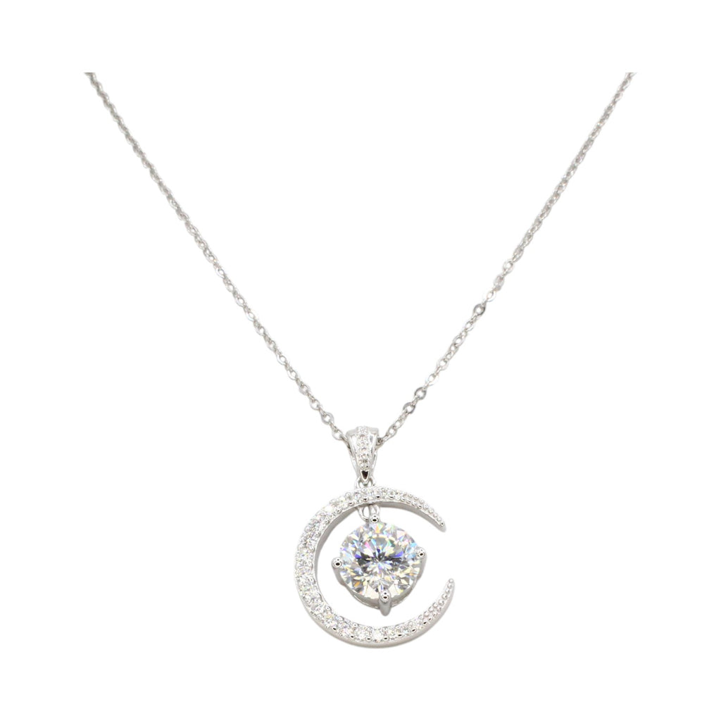 Moissanite Crescent Moon & Floating Solitaire Necklace
