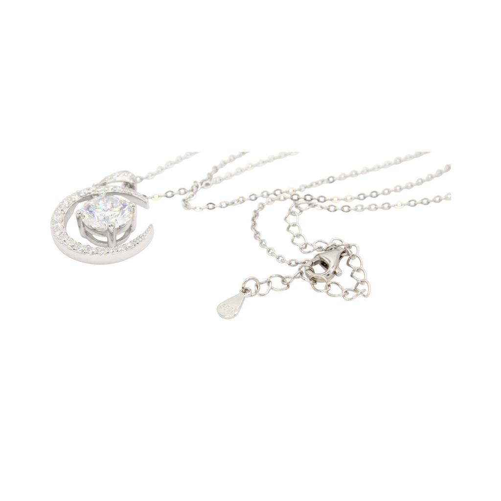 Moissanite Crescent Moon & Floating Solitaire Necklace
