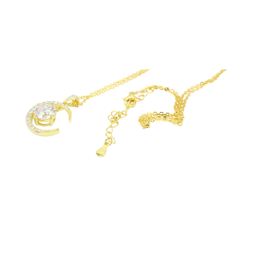 Moissanite Crescent Moon & Floating Solitaire Necklace