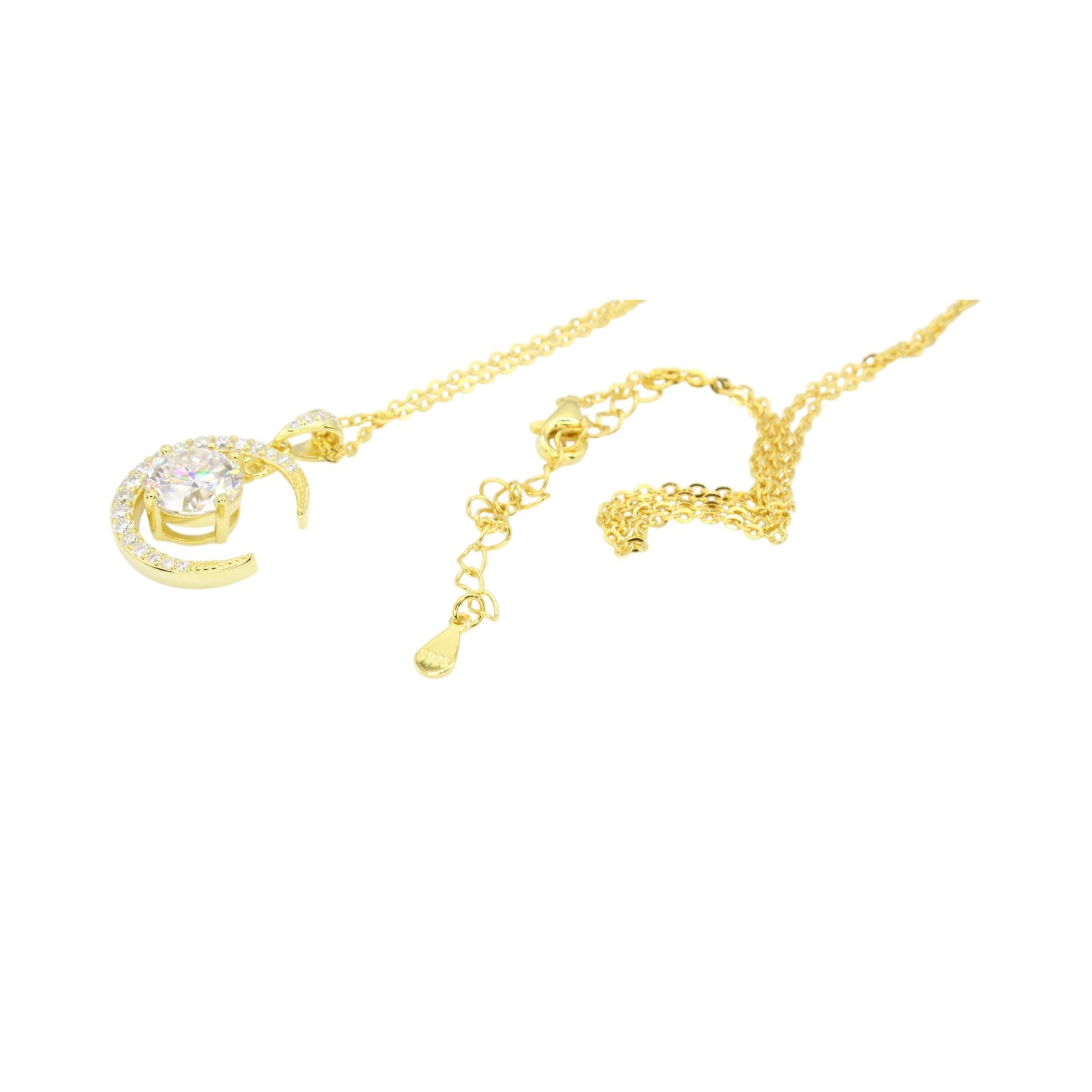 Moissanite Crescent Moon & Floating Solitaire Necklace