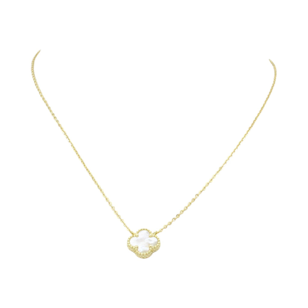 Micro White Mother of Pearl Clover Necklace