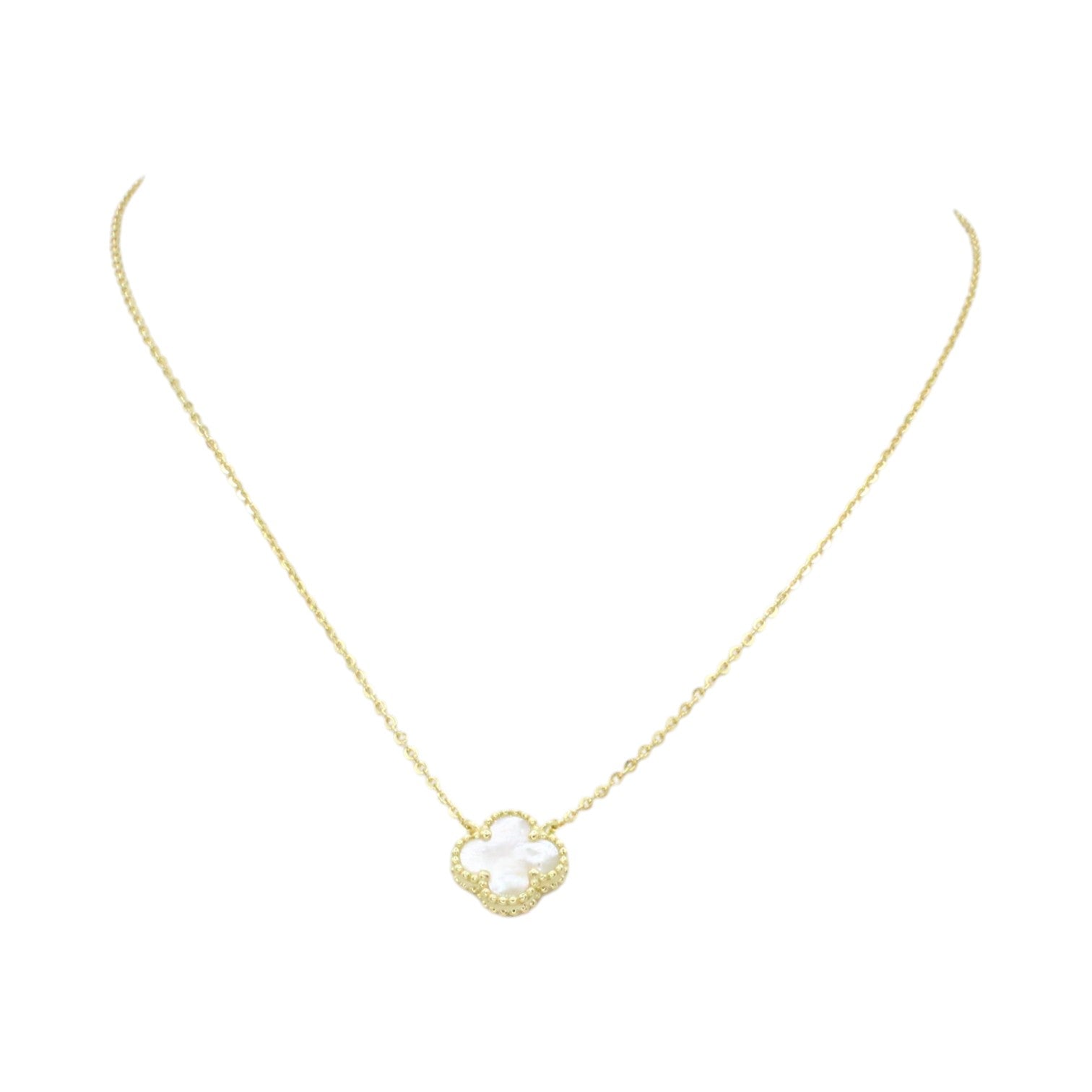 Micro White Mother of Pearl Clover Necklace