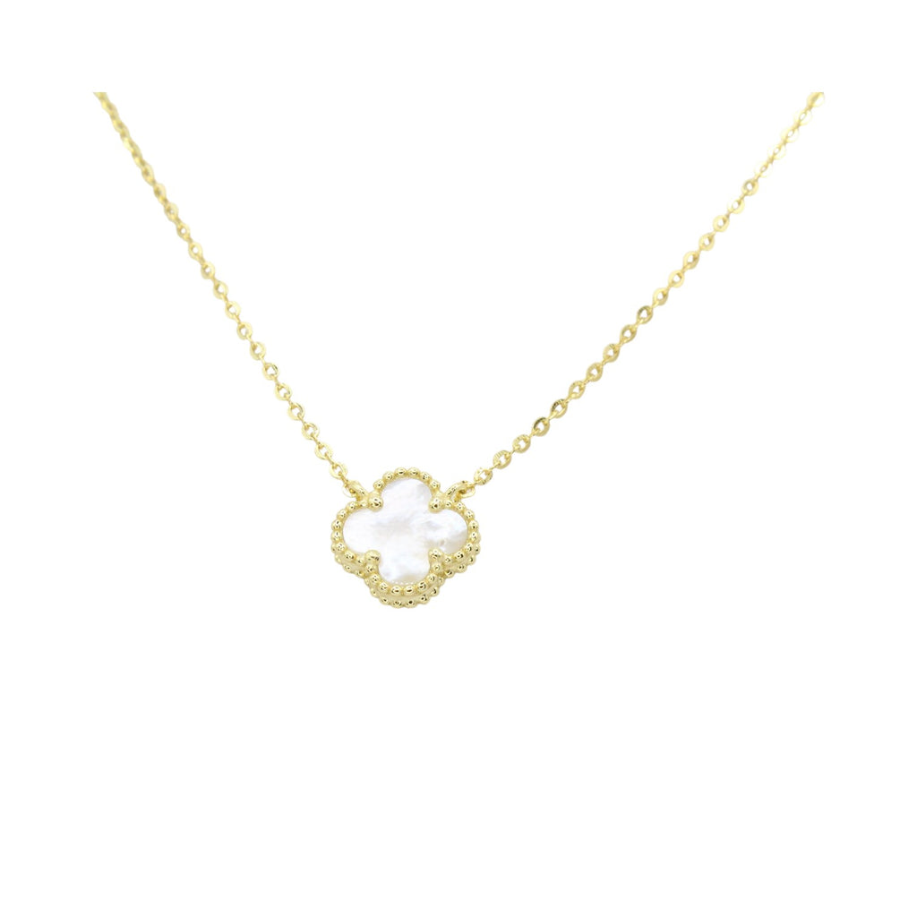 Micro White Mother of Pearl Clover Necklace