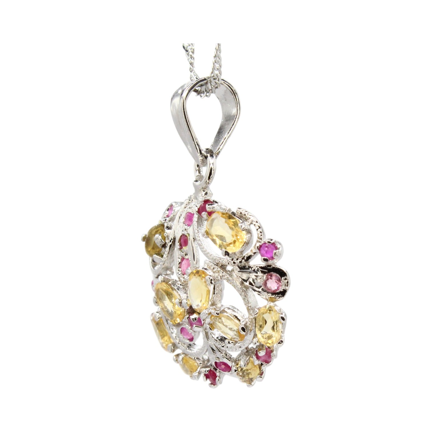 Genuine Citrine, Pink Topaz & Ruby Necklace