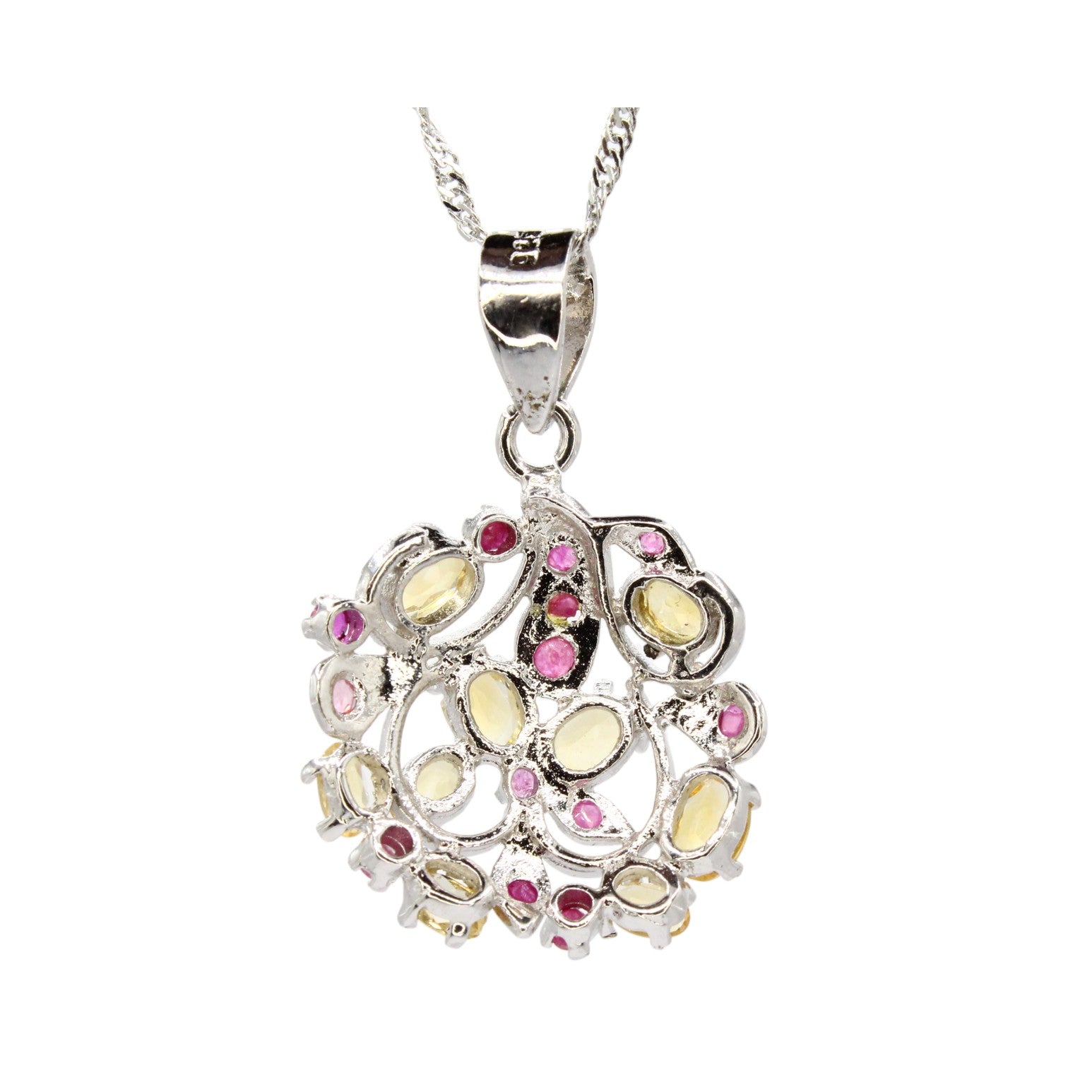 Genuine Citrine, Pink Topaz & Ruby Necklace