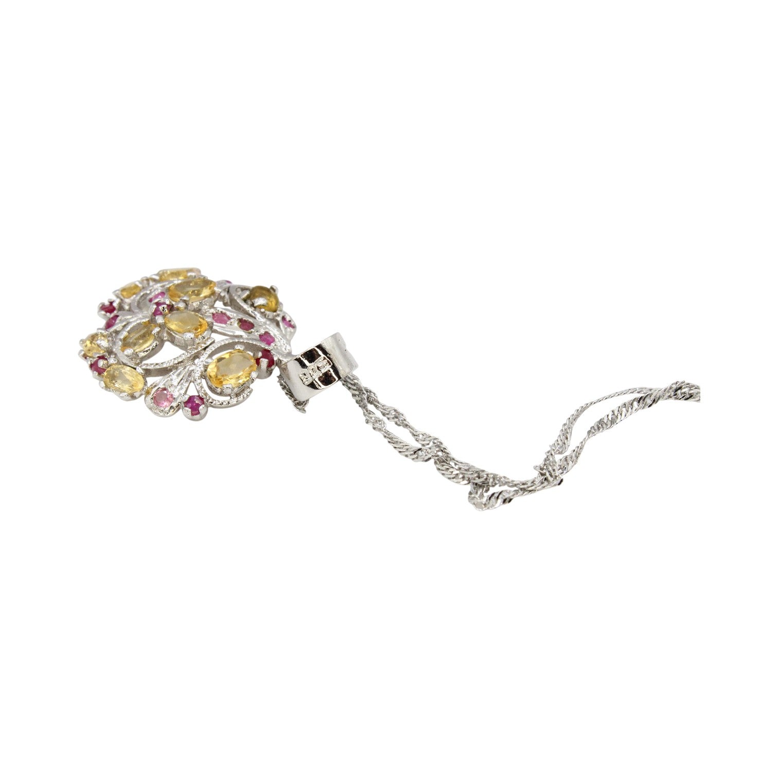 Genuine Citrine, Pink Topaz & Ruby Necklace