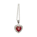 Ruby Red CZ Heart & Halo Necklace