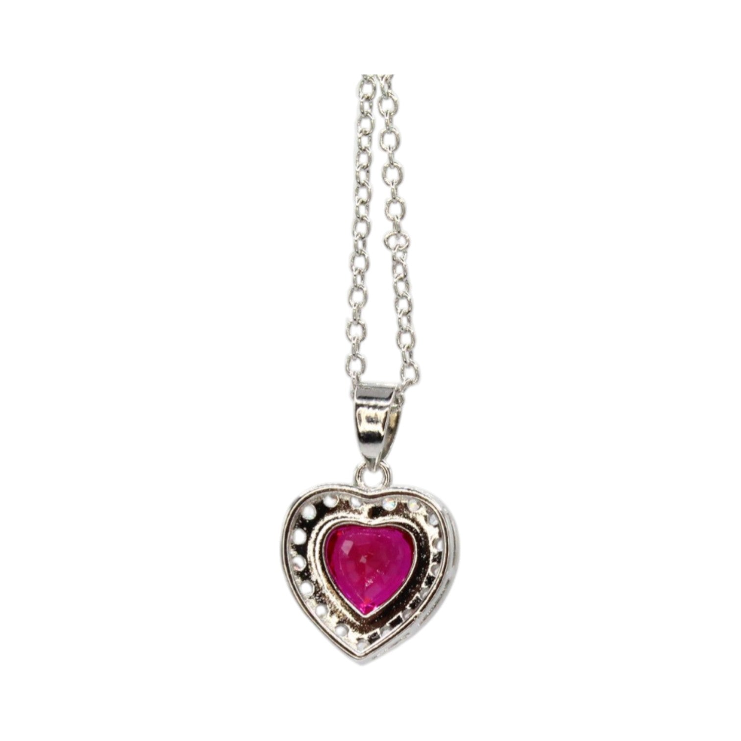 Ruby Red CZ Heart & Halo Necklace