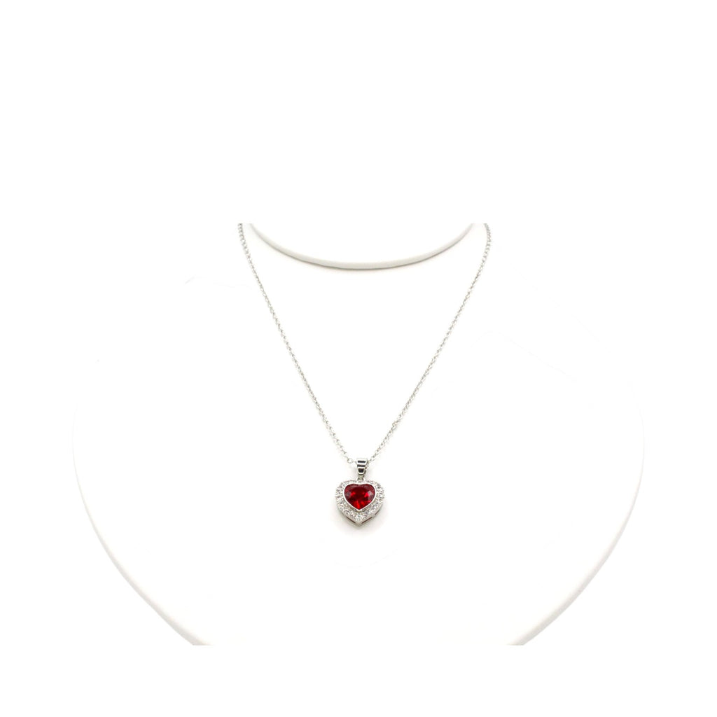 Ruby Red CZ Heart & Halo Necklace