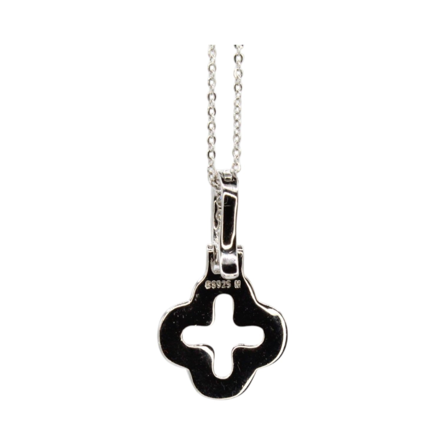 Moissanite Mother of Pearl Clover, Halo & Bale Necklace