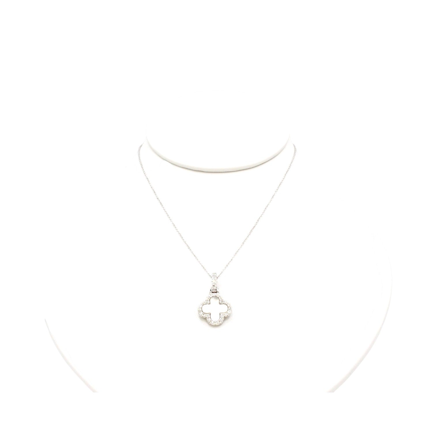 Moissanite Mother of Pearl Clover, Halo & Bale Necklace