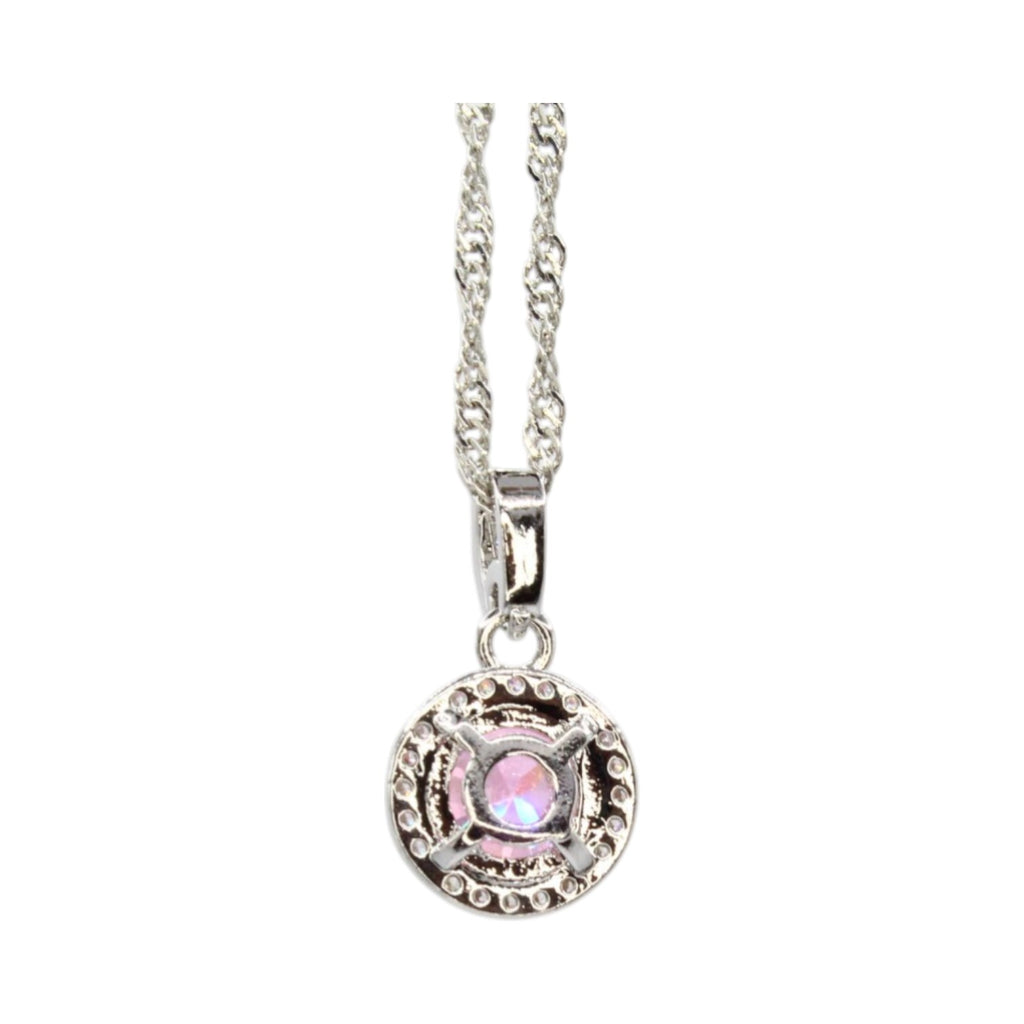 Pink Cubic Zirconia & Halo Necklace