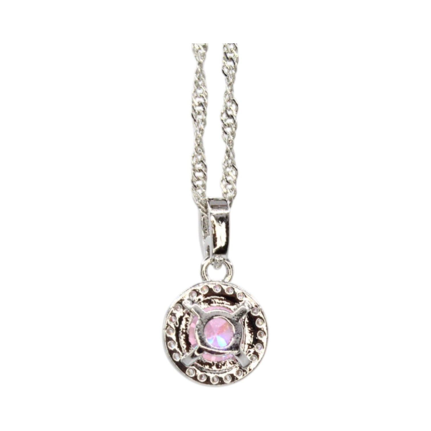 Pink Cubic Zirconia & Halo Necklace