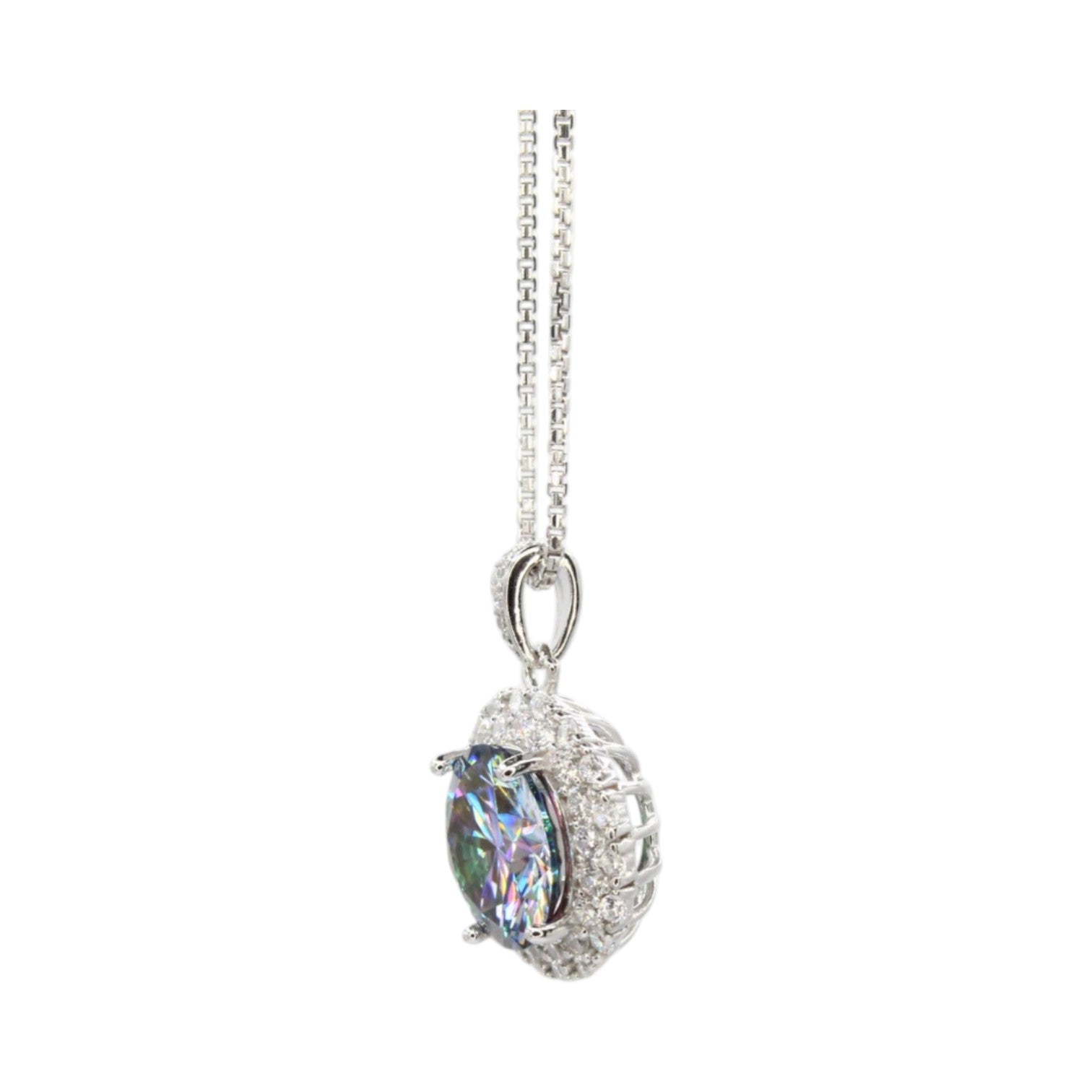 Mystic Topaz Solitaire w/Moissanite Halo Necklace