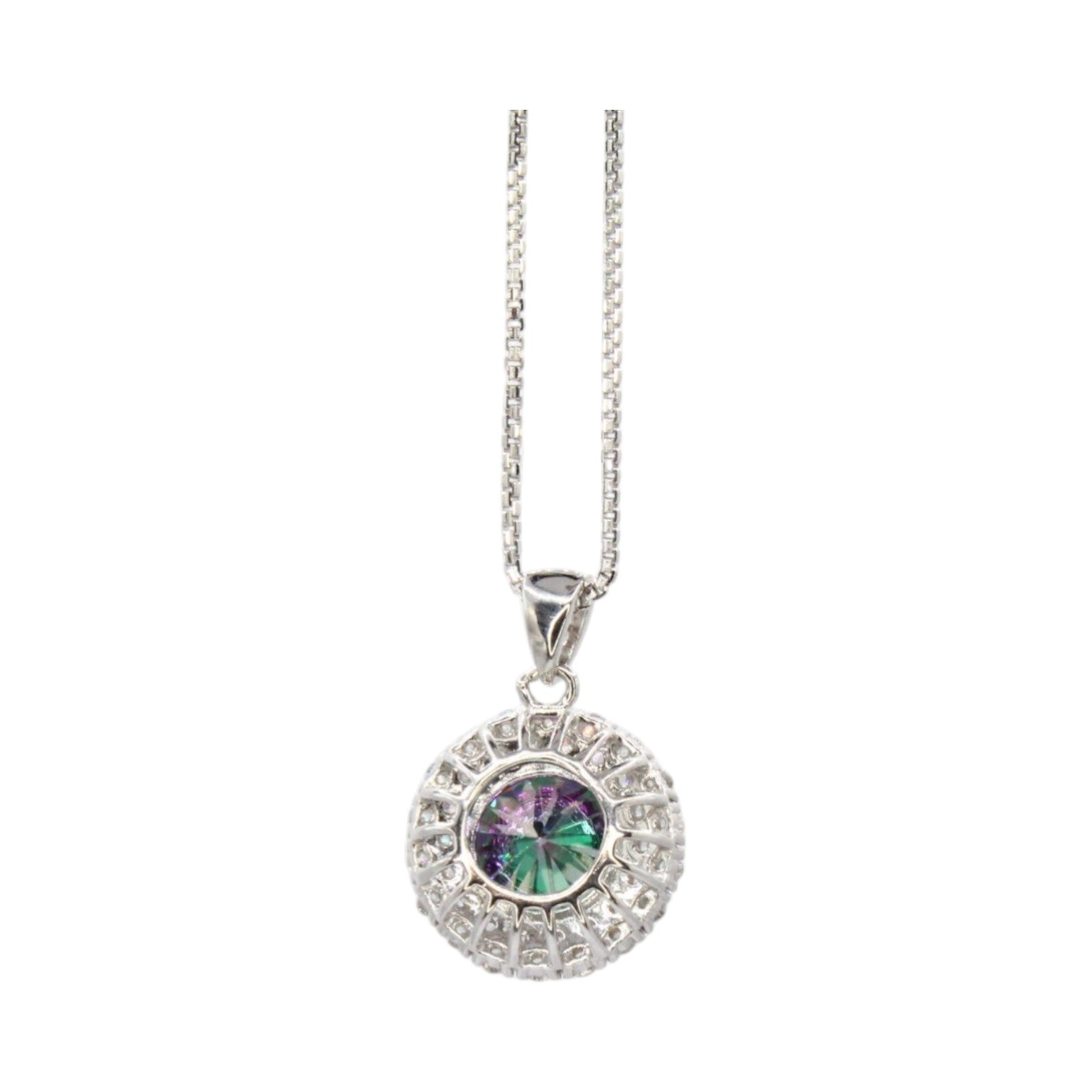 Mystic Topaz Solitaire w/Moissanite Halo Necklace