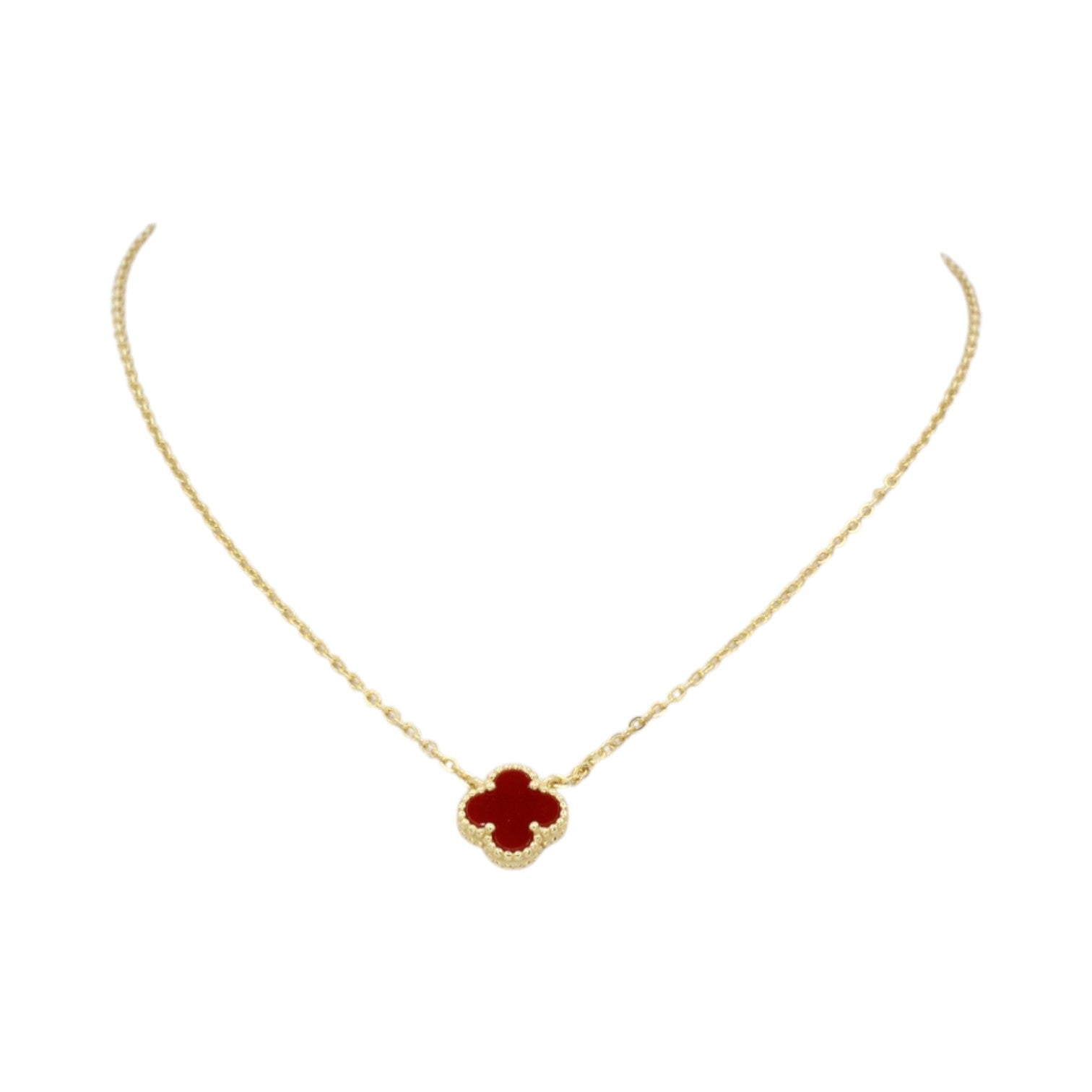 Micro Red Agate Clover Necklace