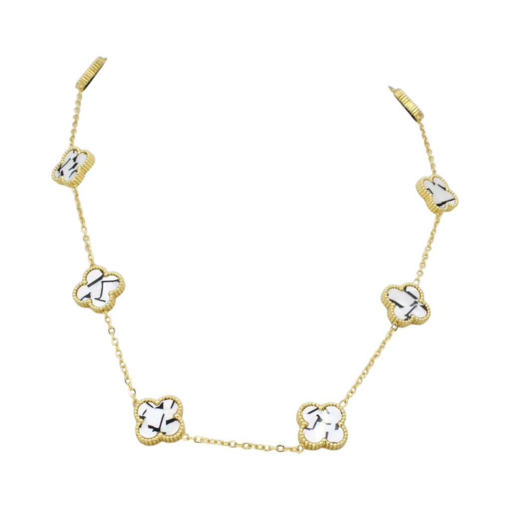 Black & White Marble/Mother of Pearl Clover Tennis Necklace