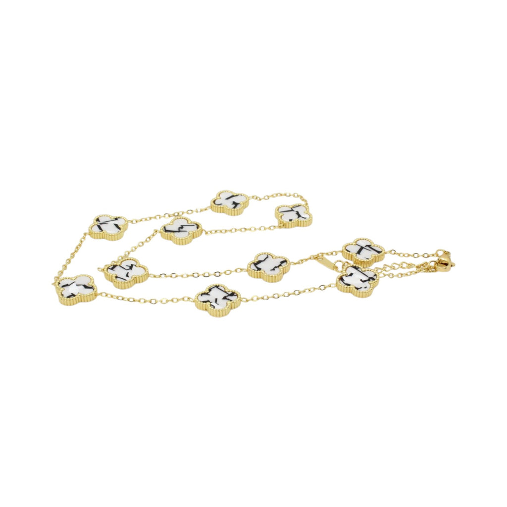 Black & White Marble/Mother of Pearl Clover Tennis Necklace