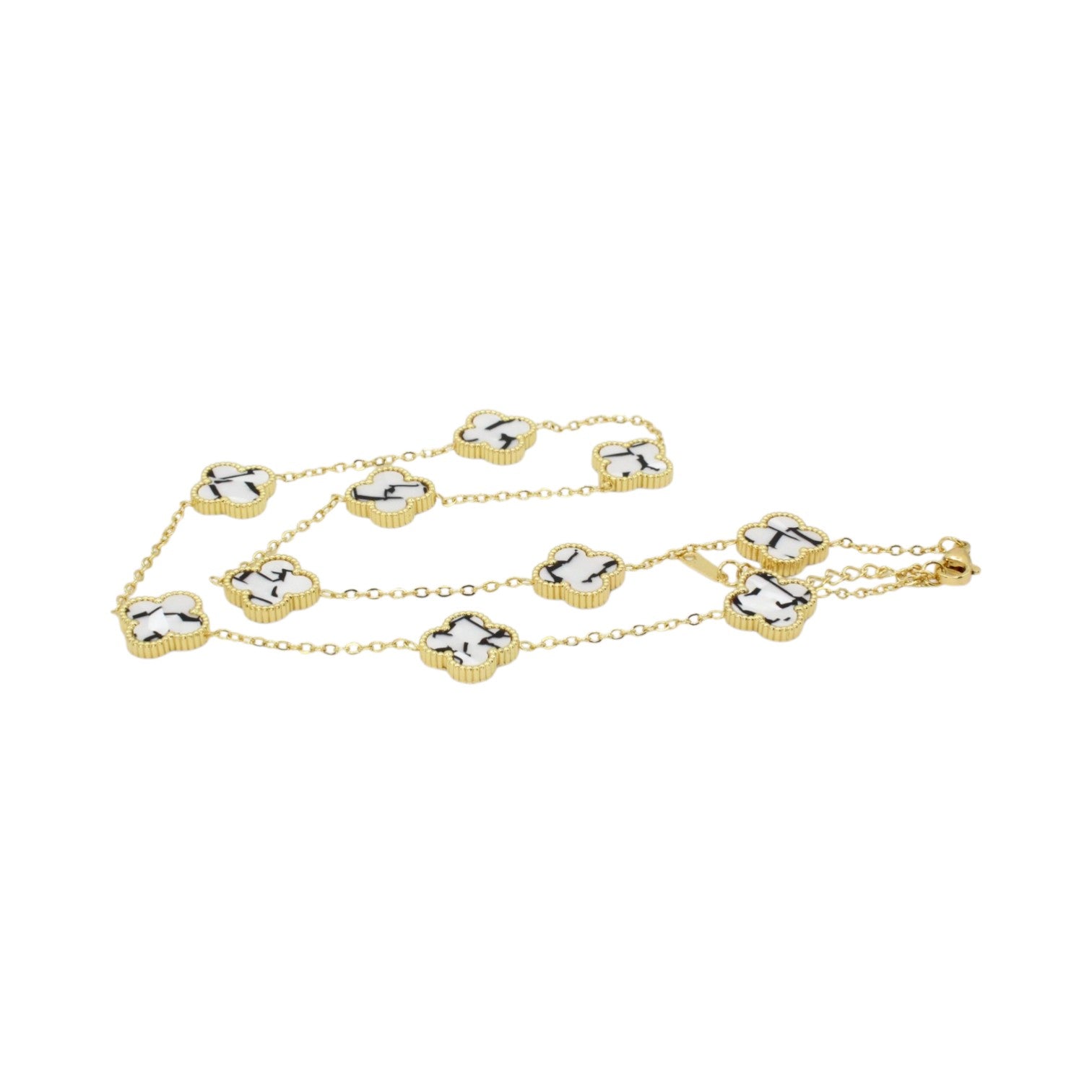 Black & White Marble/Mother of Pearl Clover Tennis Necklace