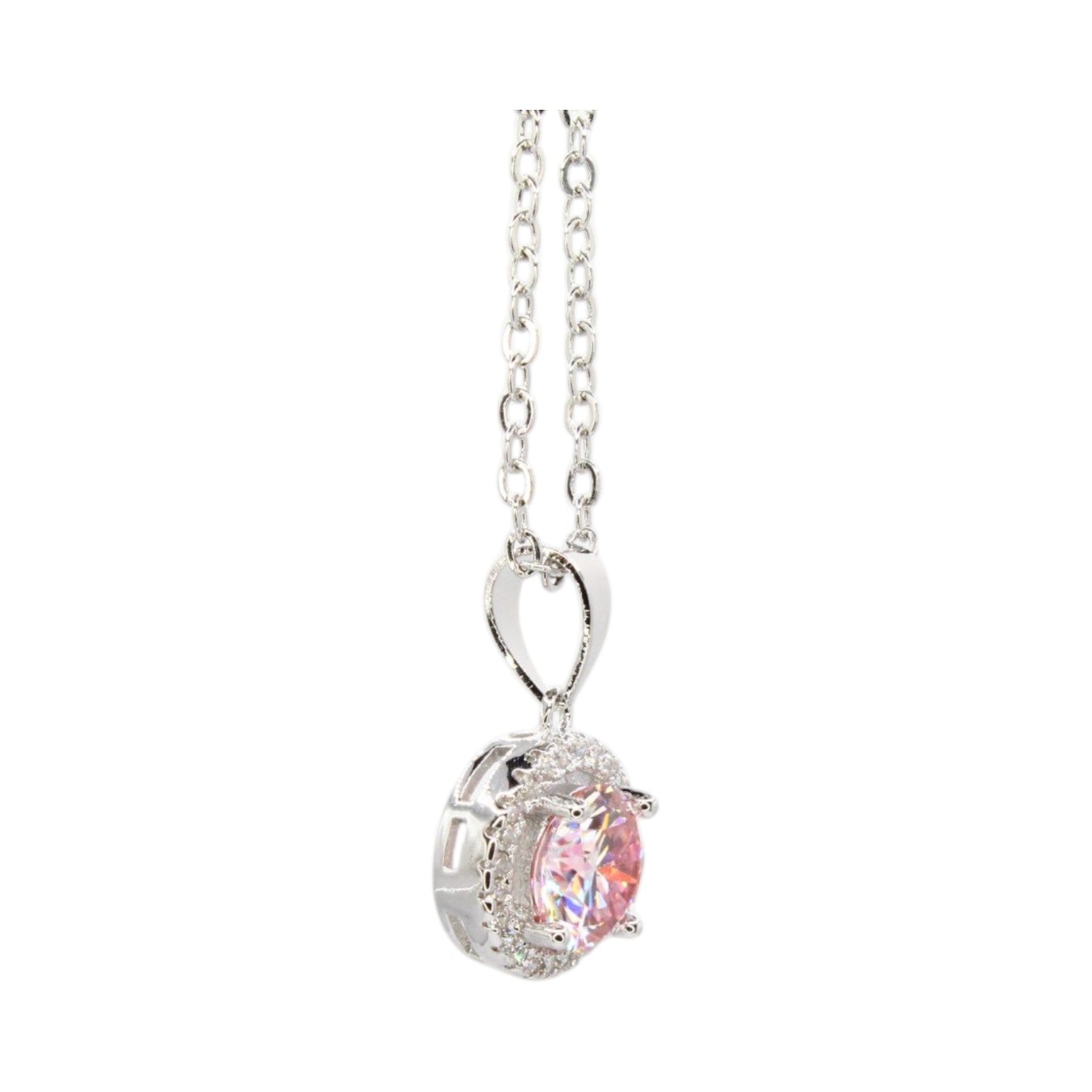 Moissanite Sakura Pink Solitaire w/Halo Necklace