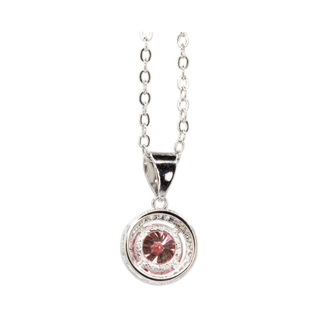 Moissanite Sakura Pink Solitaire w/Halo Necklace