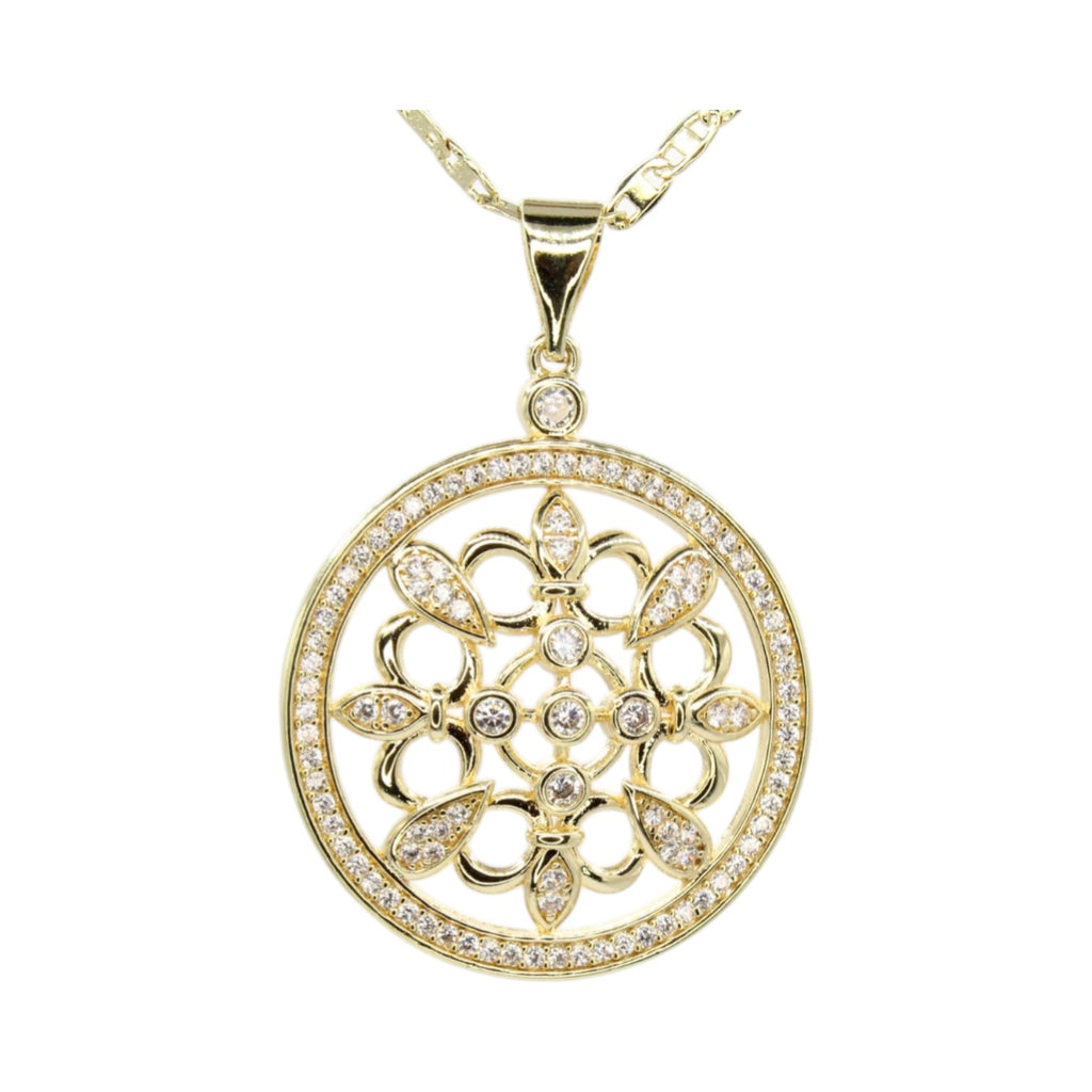 CZ Circle Halo Filigree Necklace