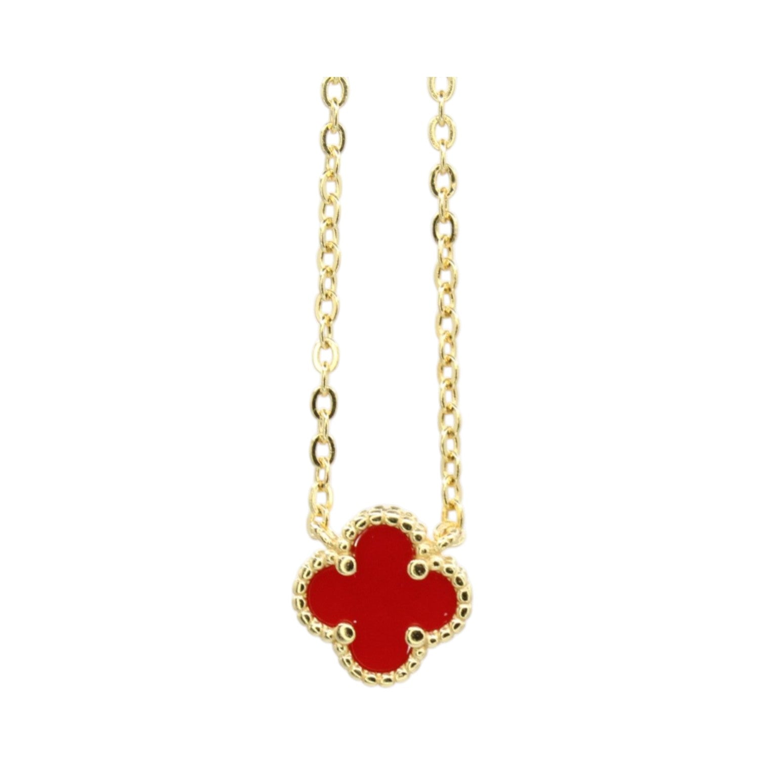 Micro Red Agate Clover Necklace