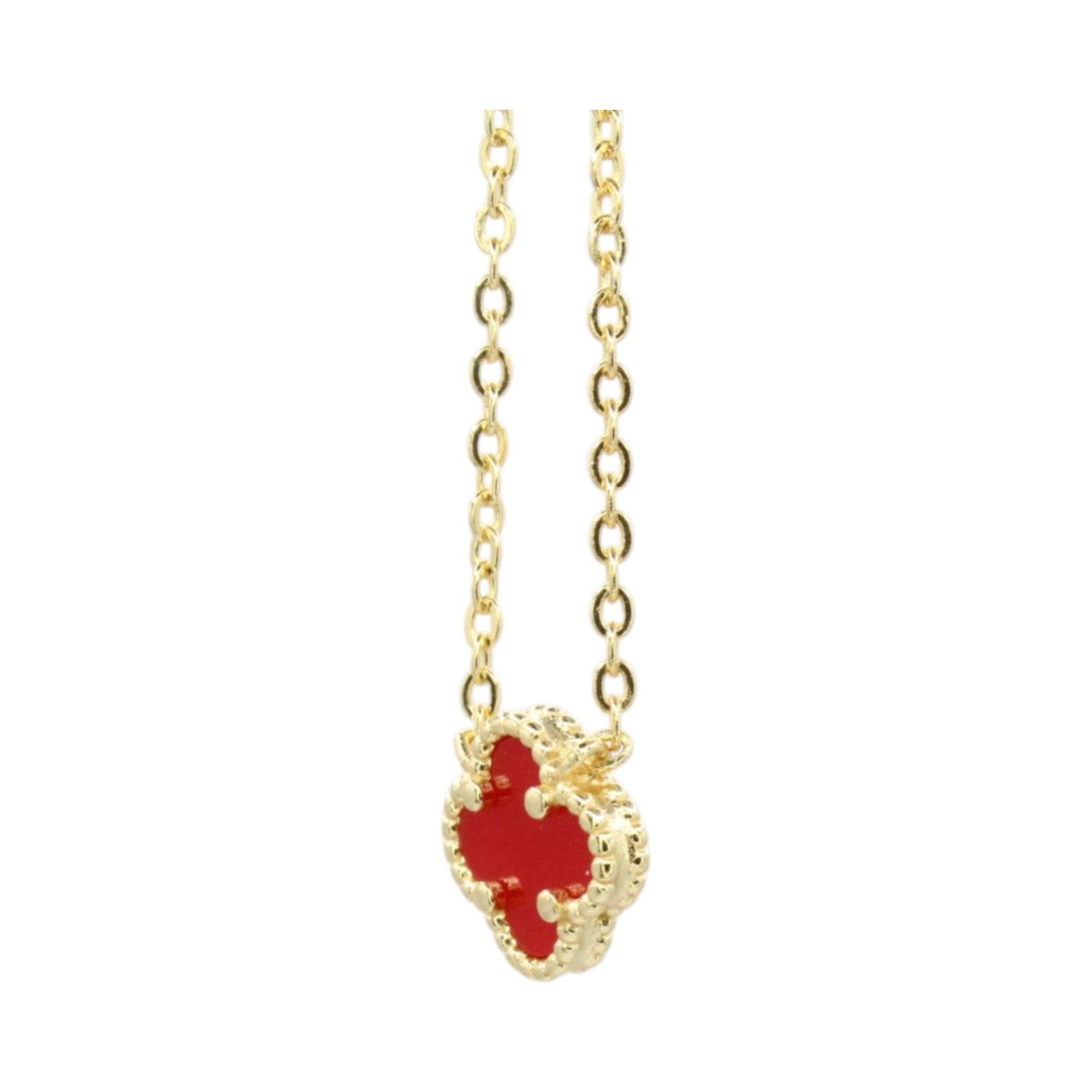 Micro Red Agate Clover Necklace