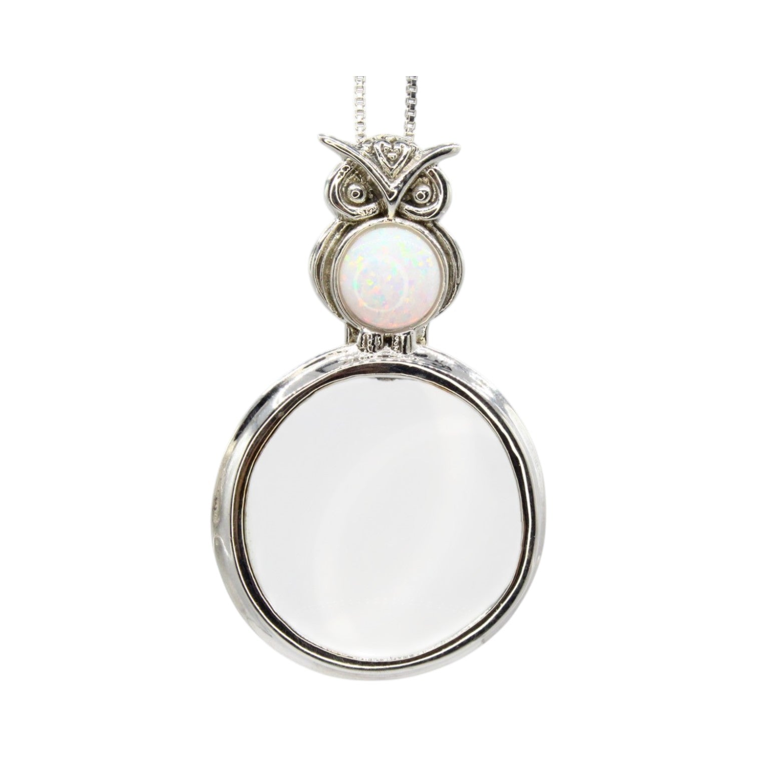 Genuine Opal Owl Magnifying Glass Necklace