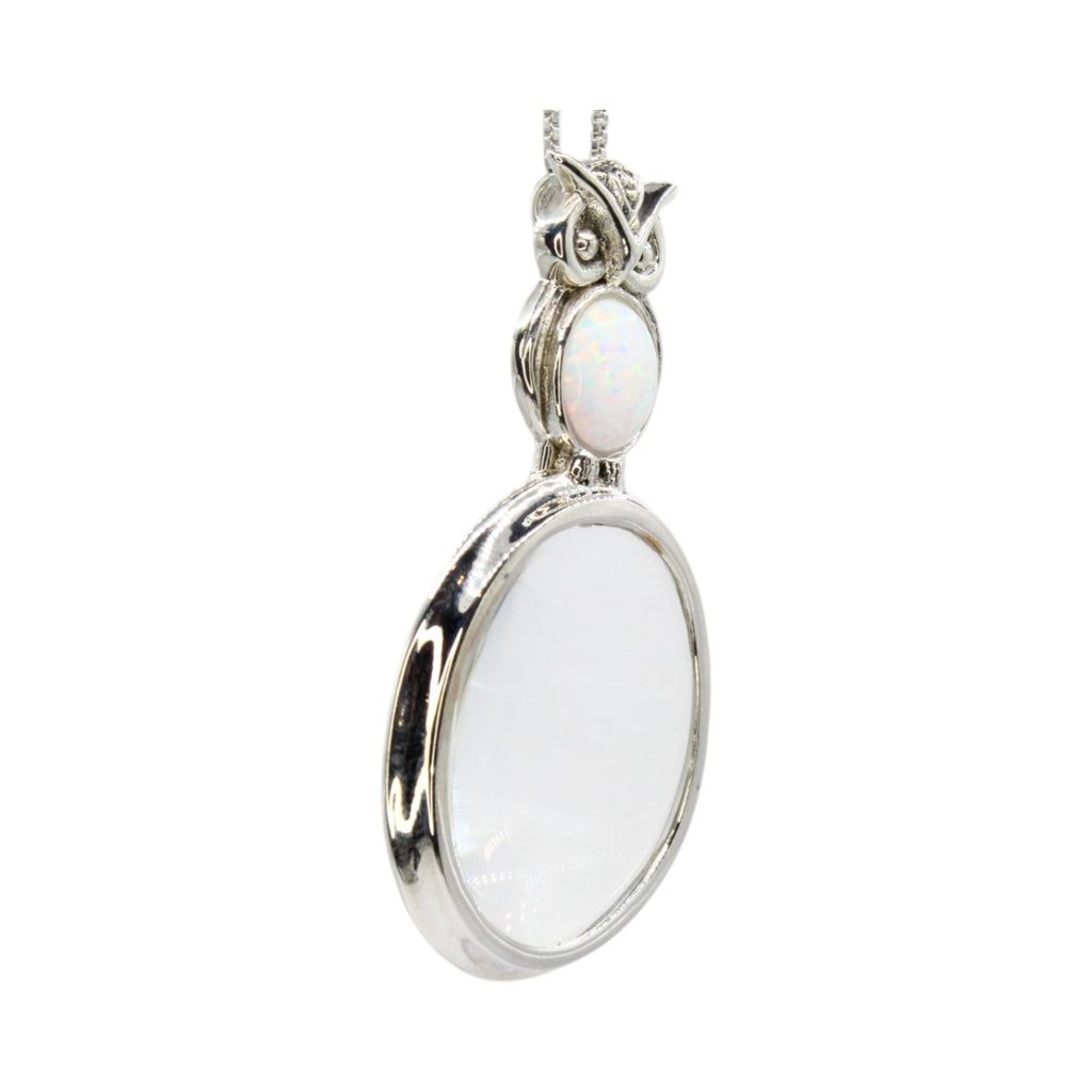 Genuine Opal Owl Magnifying Glass Necklace
