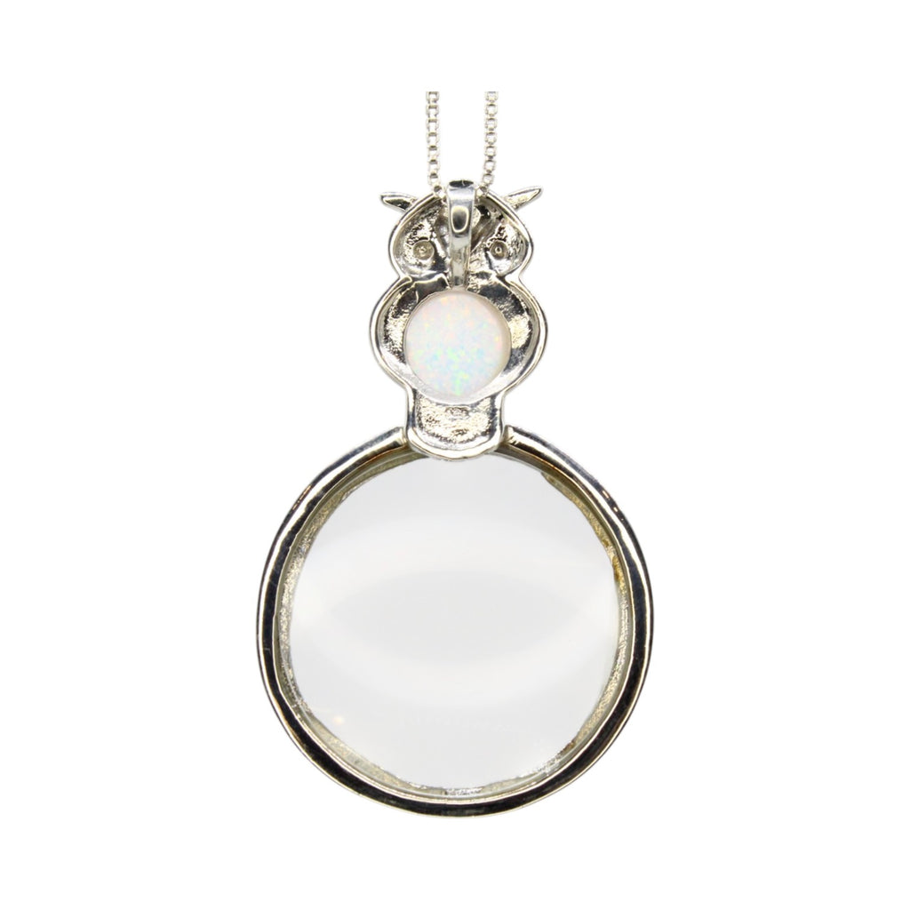 Genuine Opal Owl Magnifying Glass Necklace