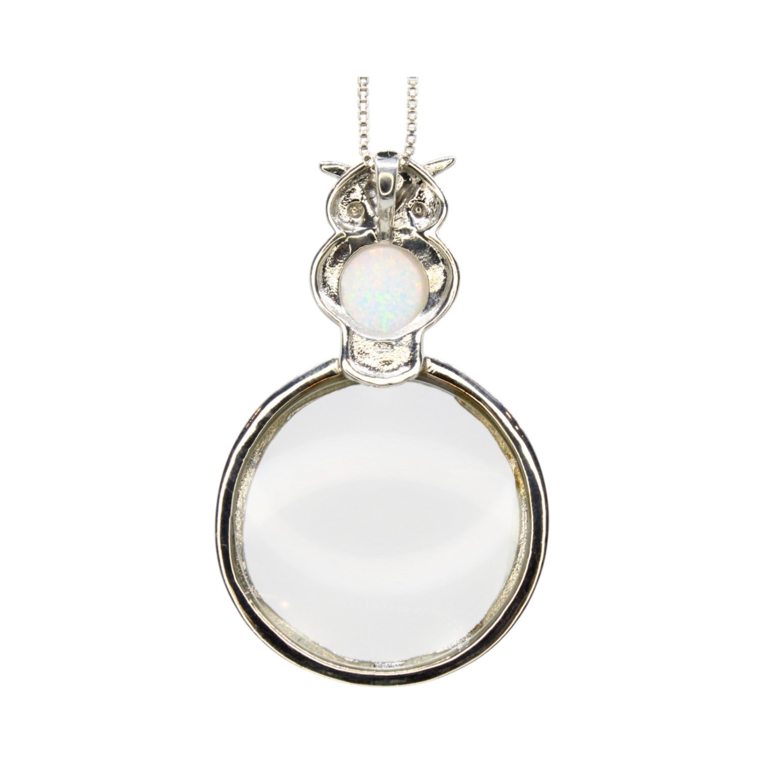 Genuine Opal Owl Magnifying Glass Necklace