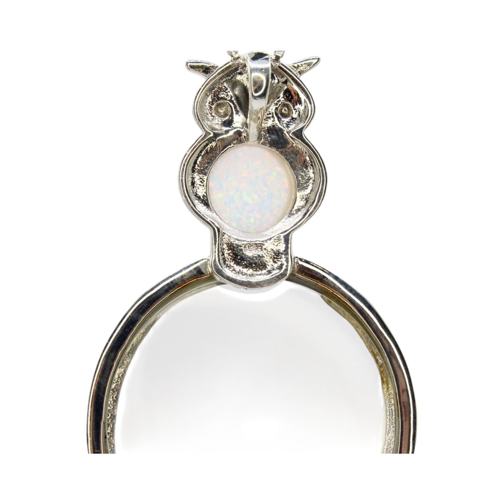Genuine Opal Owl Magnifying Glass Necklace