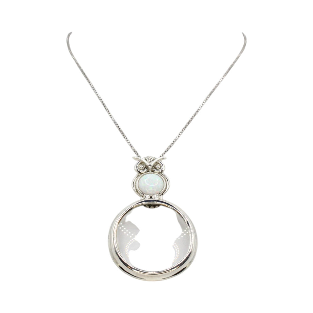 Genuine Opal Owl Magnifying Glass Necklace