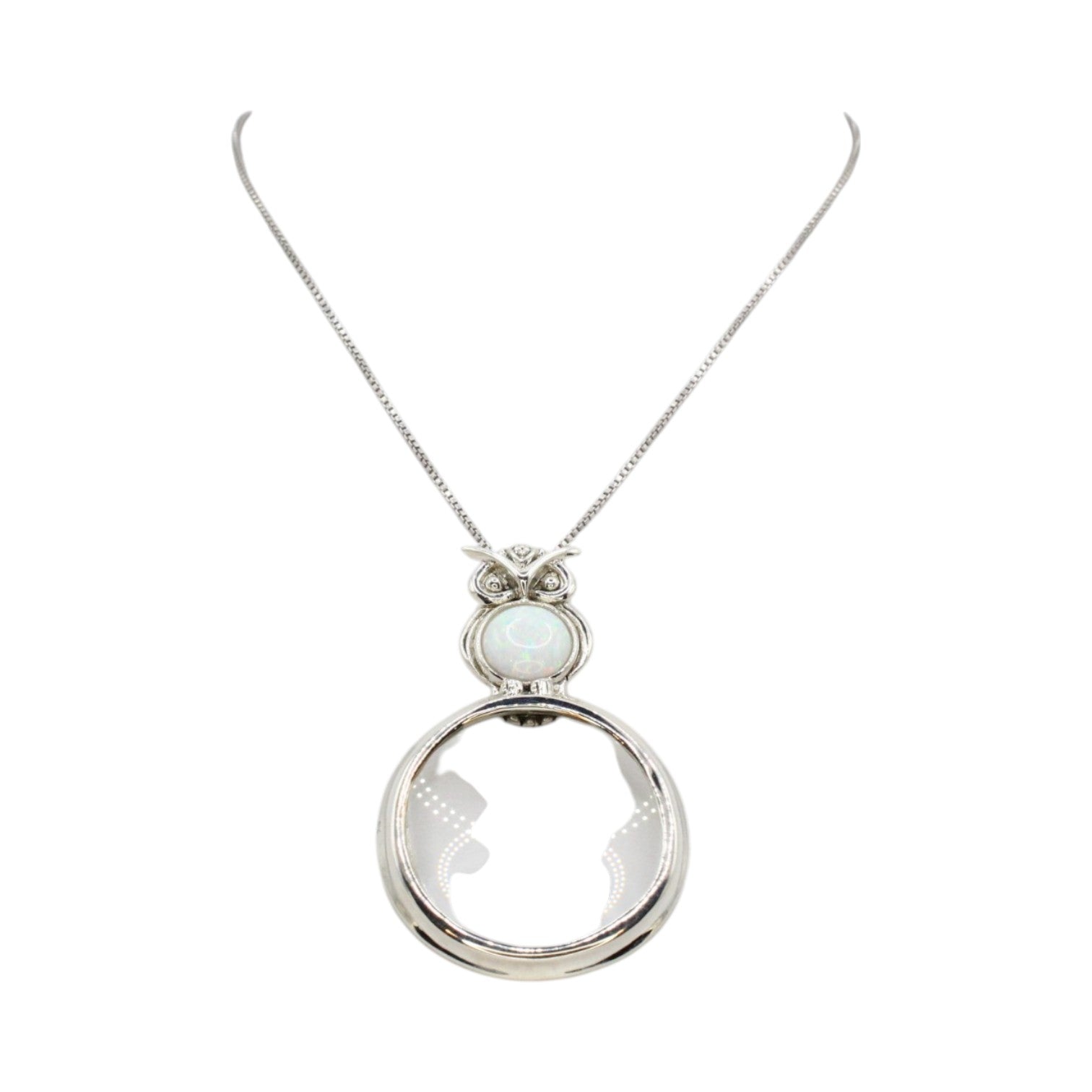 Genuine Opal Owl Magnifying Glass Necklace