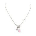 Pink Enamel Clover & CZ Solitaire Dual Charm Necklace
