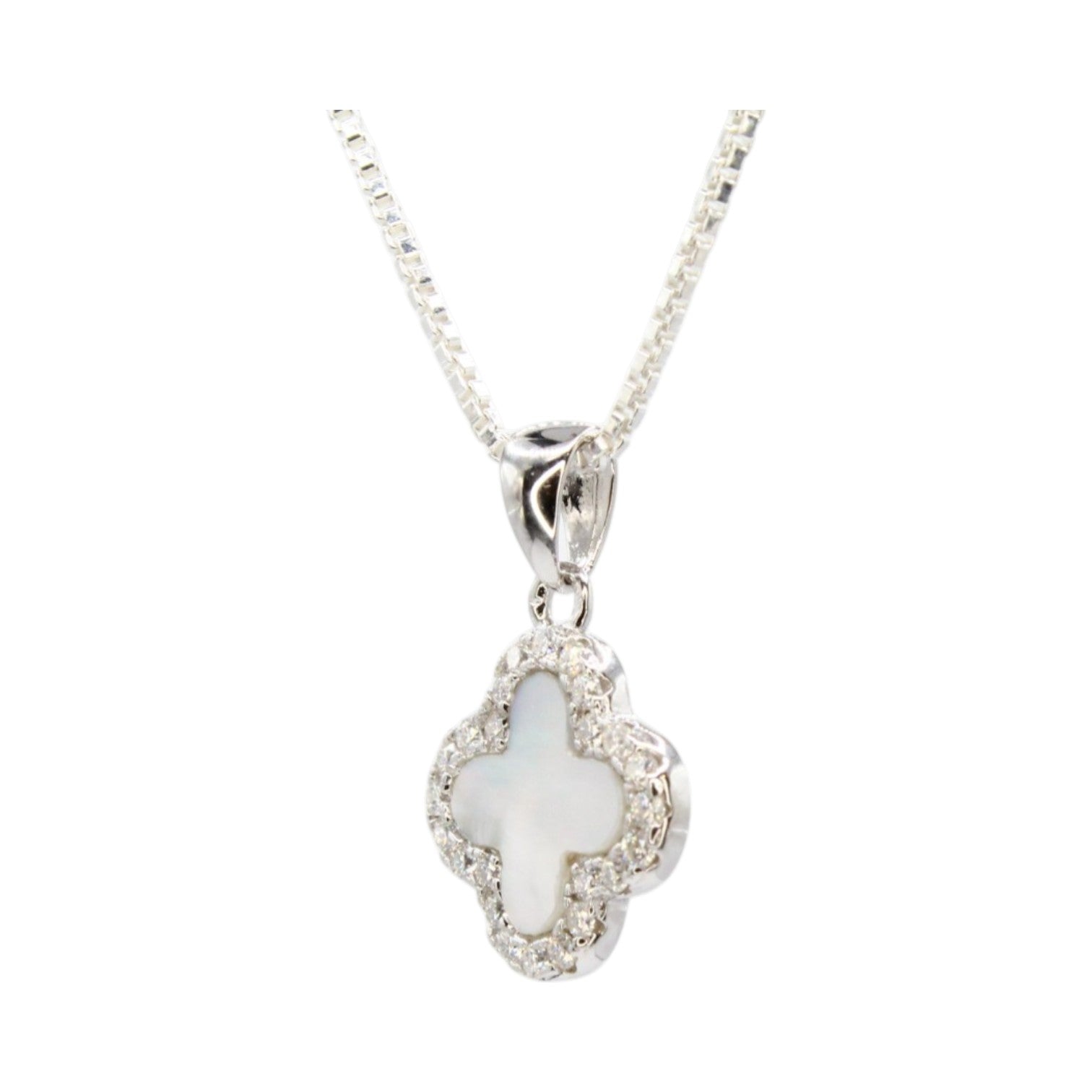 Mother of Pearl Moissanite Halo Clover Necklace