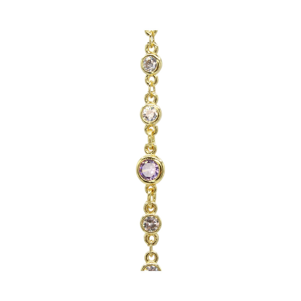 Lariat Amethyst Heart w CZ Bezel Necklace