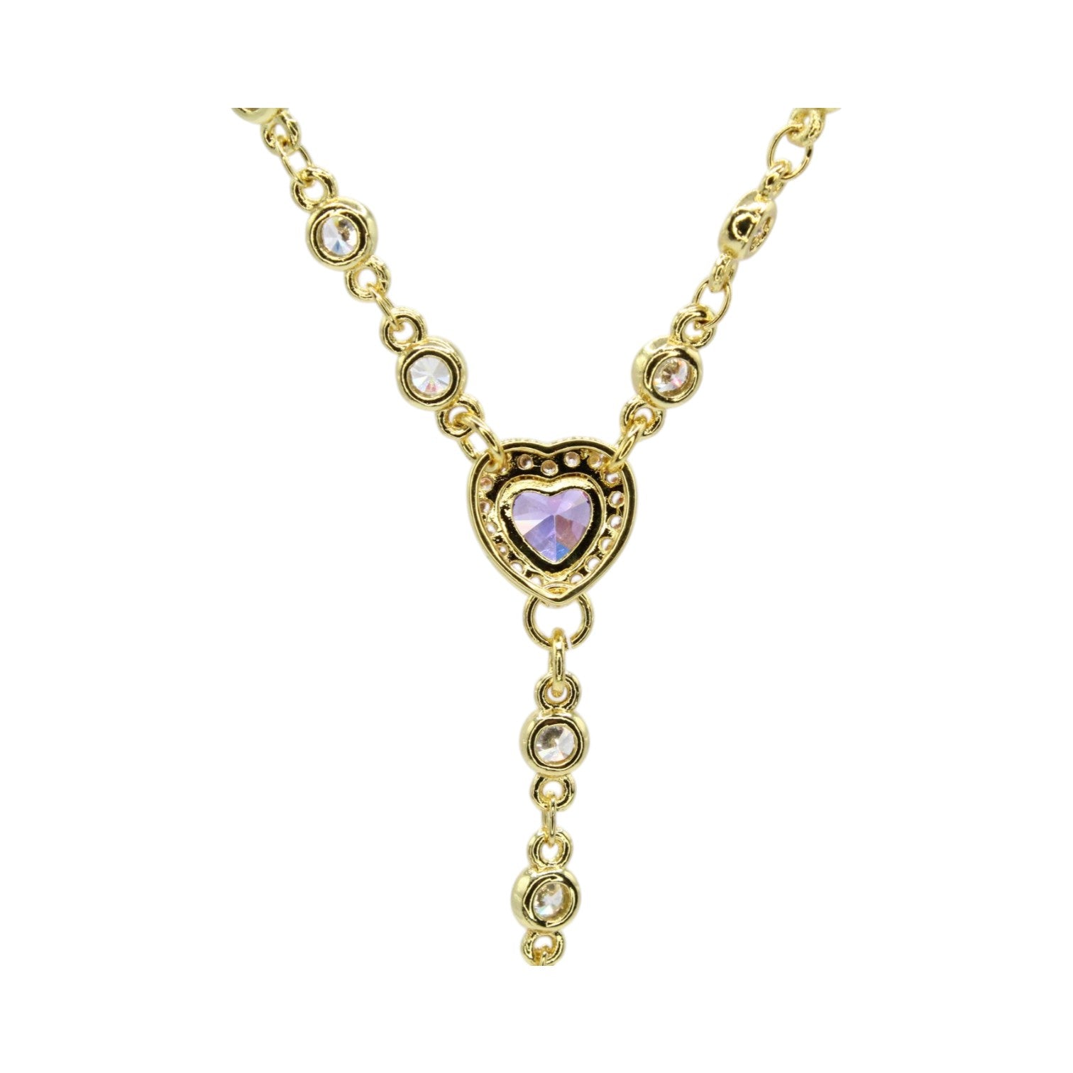 Lariat Amethyst Heart w CZ Bezel Necklace