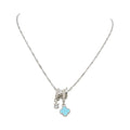 Baby Blue Enamel Clover & CZ Solitaire Dual Charm Necklace