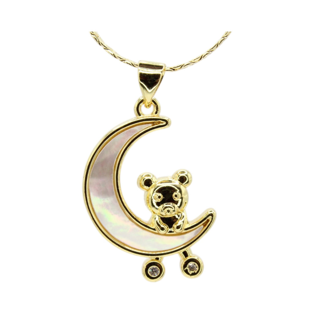 Mother of Pearl Crescent Moon & Bear Necklace