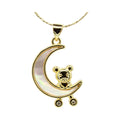 Mother of Pearl Crescent Moon & Bear Necklace