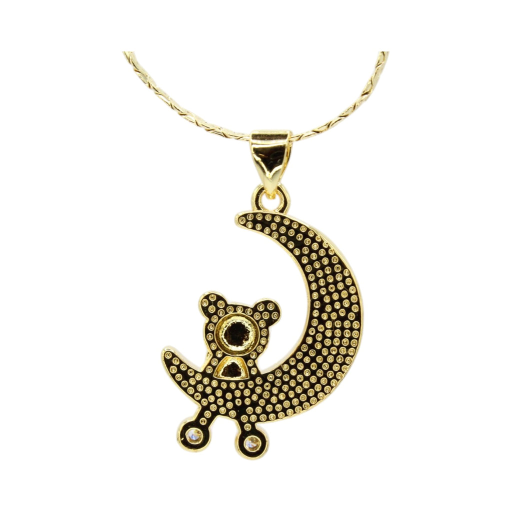 Mother of Pearl Crescent Moon & Bear Necklace