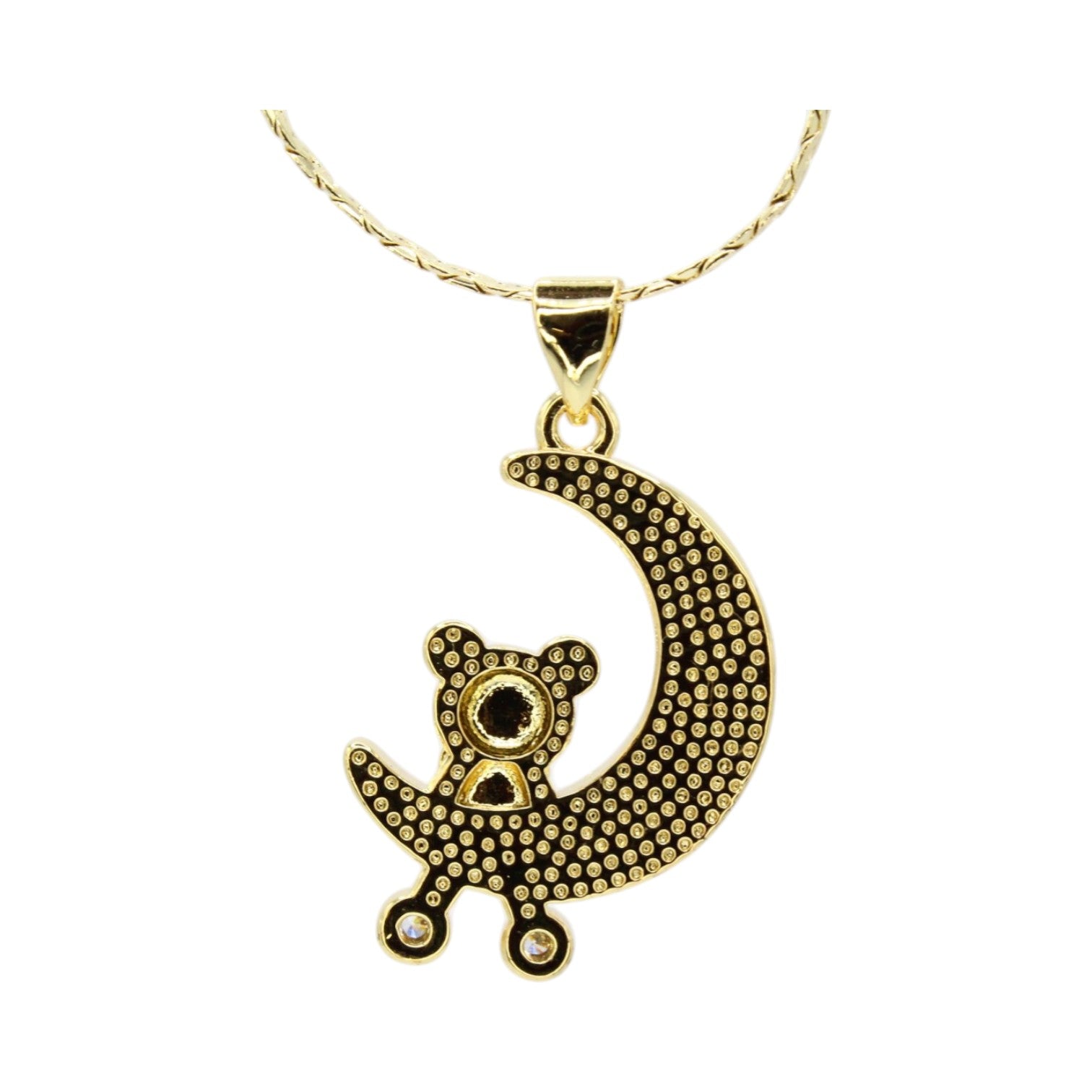 Mother of Pearl Crescent Moon & Bear Necklace