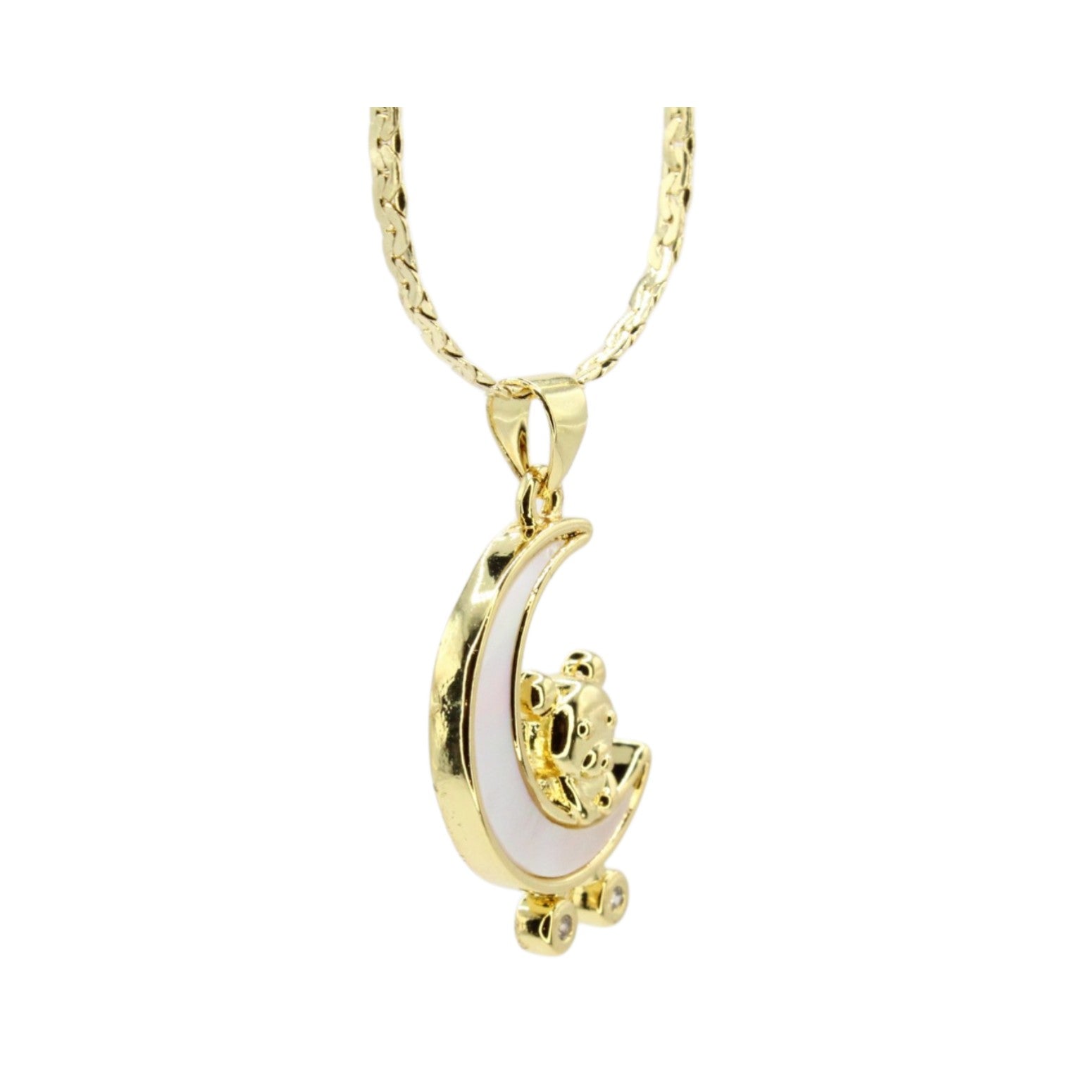 Mother of Pearl Crescent Moon & Bear Necklace