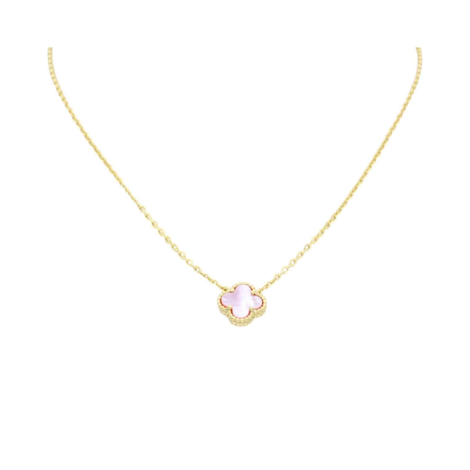 Pink Micro Mother of Pearl Clover Necklace