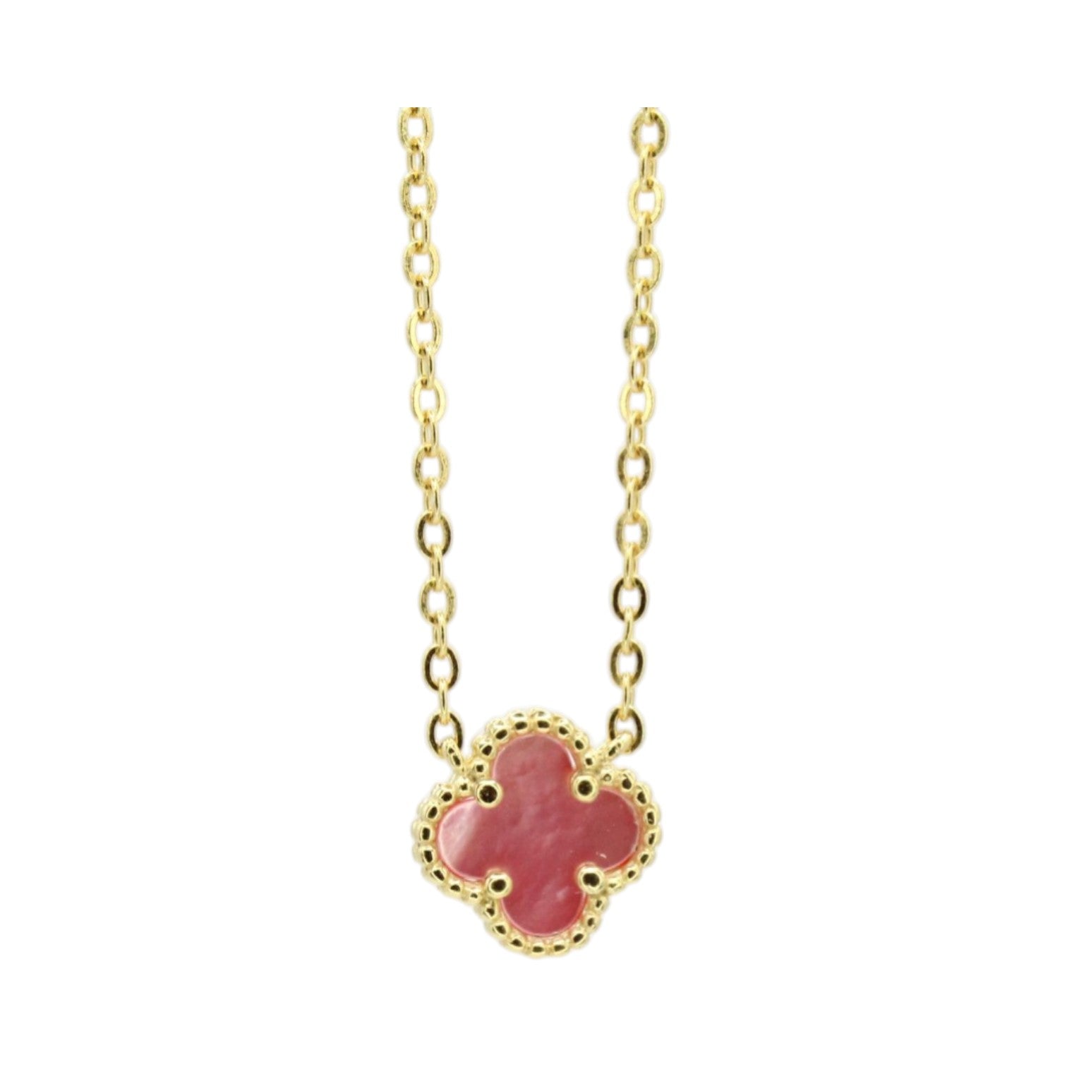 Pink Micro Mother of Pearl Clover Necklace