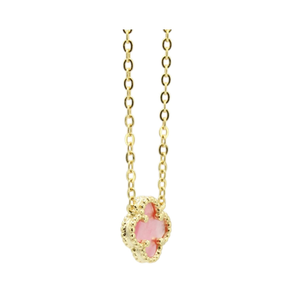 Pink Micro Mother of Pearl Clover Necklace